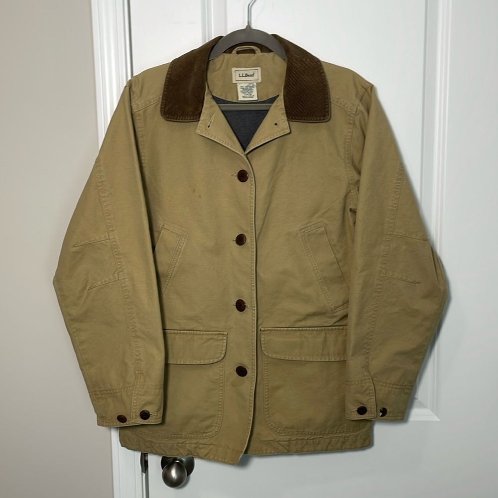 L.L. Bean Khaki Utility Jacket with Dark Brown Corduroy Collar